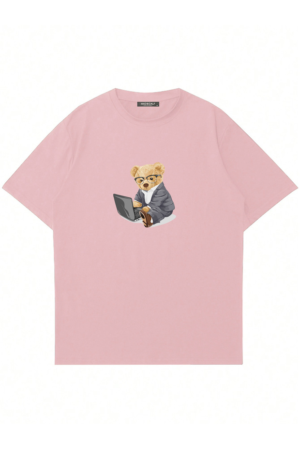 تي شيرت كبير الحجم برقبة دائرية مطبوع عليه Busy Teddy للجنسين