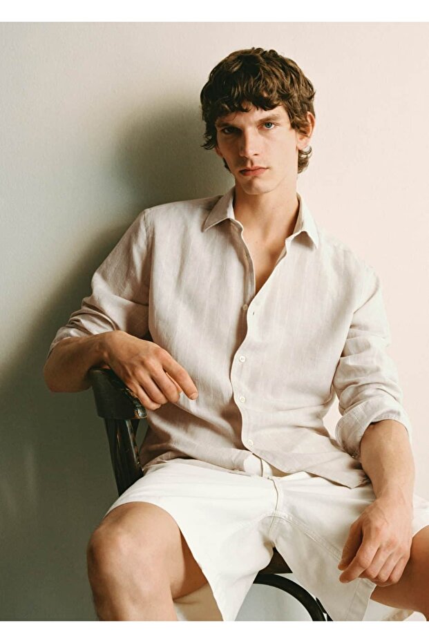 Çizgili keten gömlek - 7