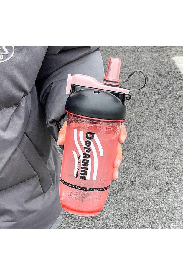 Energy Drinker 500 Ml, with Shaker and Straw, Pink, 24X11