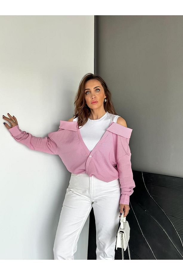 Pembe Triko Atletli Tasarım Gömlek - 1