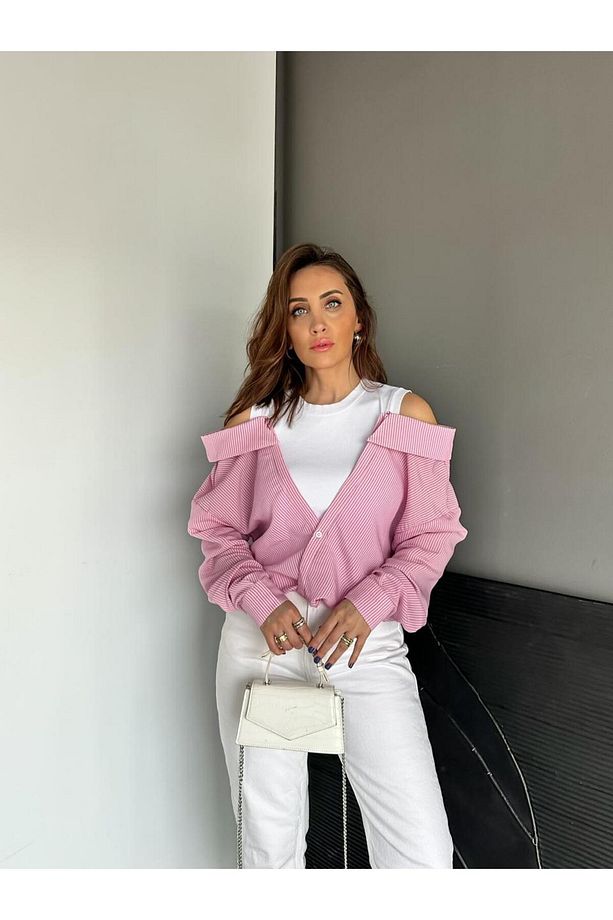 Pembe Triko Atletli Tasarım Gömlek - 3