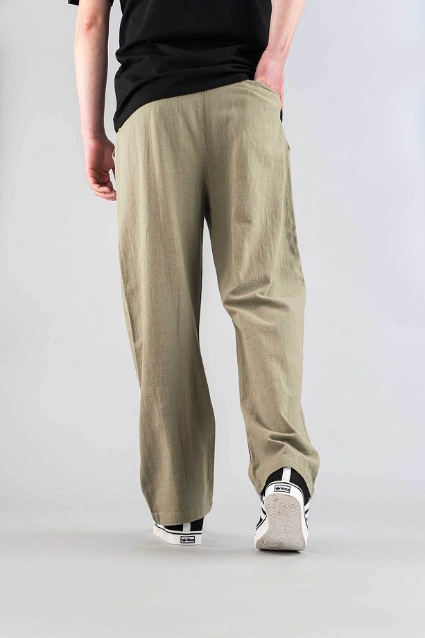 Erkek Pantolon Beli Lastikli Keten Rahat Esnek Likralı Basic Pamuklu Jogger Haki - 4