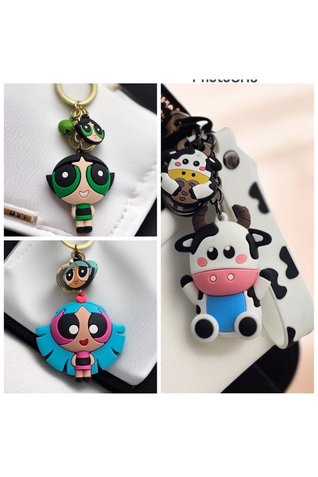 Luxury Keychain Bag Accessory with Powerpuff and Cow Figures Cute Gift 1 Plush Toy
