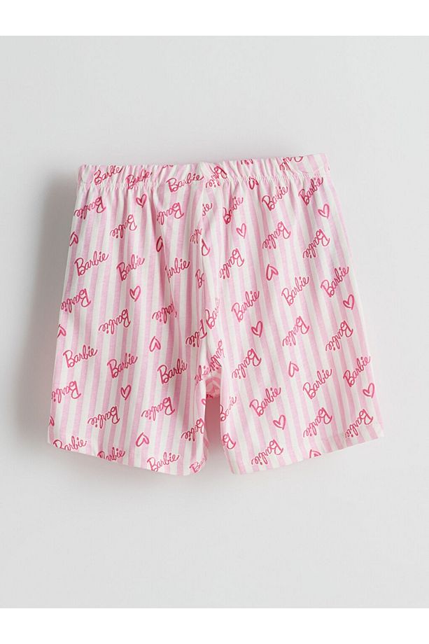 LCW Kids Gömlek Yaka Barbi Desenli Kız Çocuk Şortlu Pijama Takımı - 7