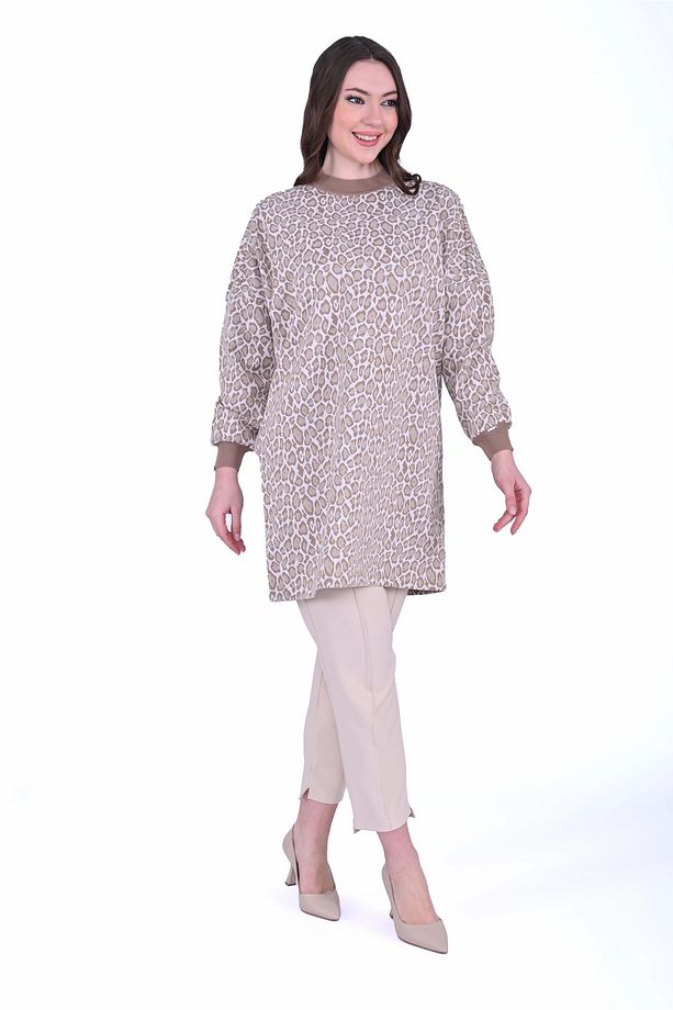 İNVEE 7067 Leopar Desenli Bej Tunik - 3