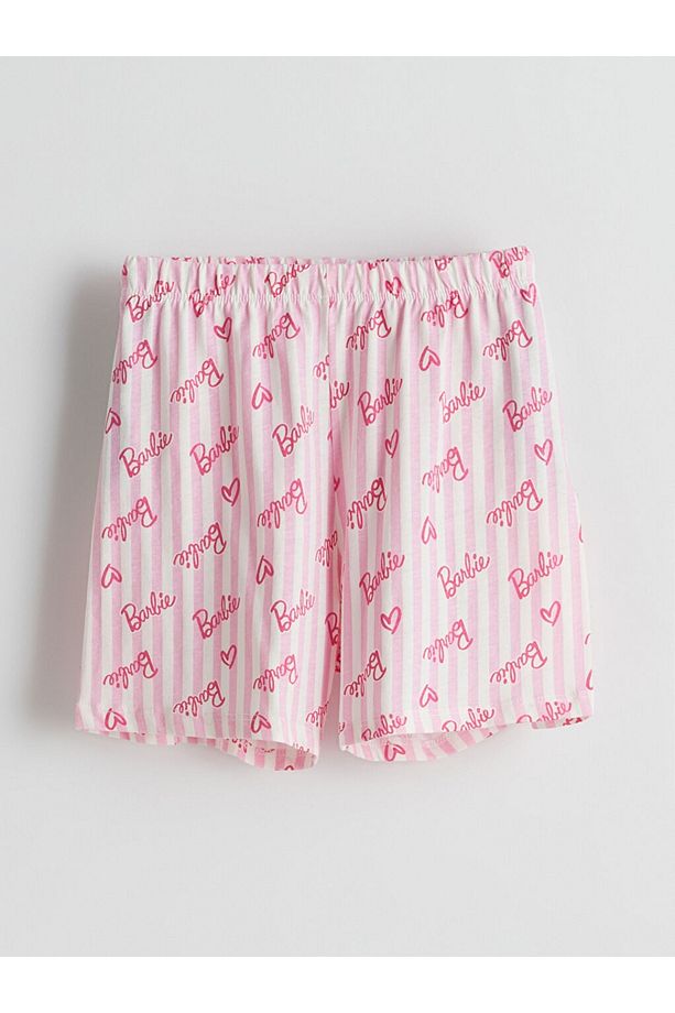 LCW Kids Gömlek Yaka Barbi Desenli Kız Çocuk Şortlu Pijama Takımı - 6