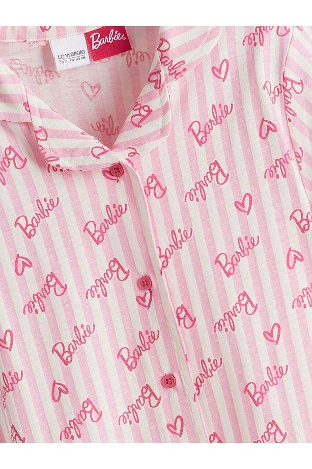 LCW Kids Gömlek Yaka Barbi Desenli Kız Çocuk Şortlu Pijama Takımı - 4