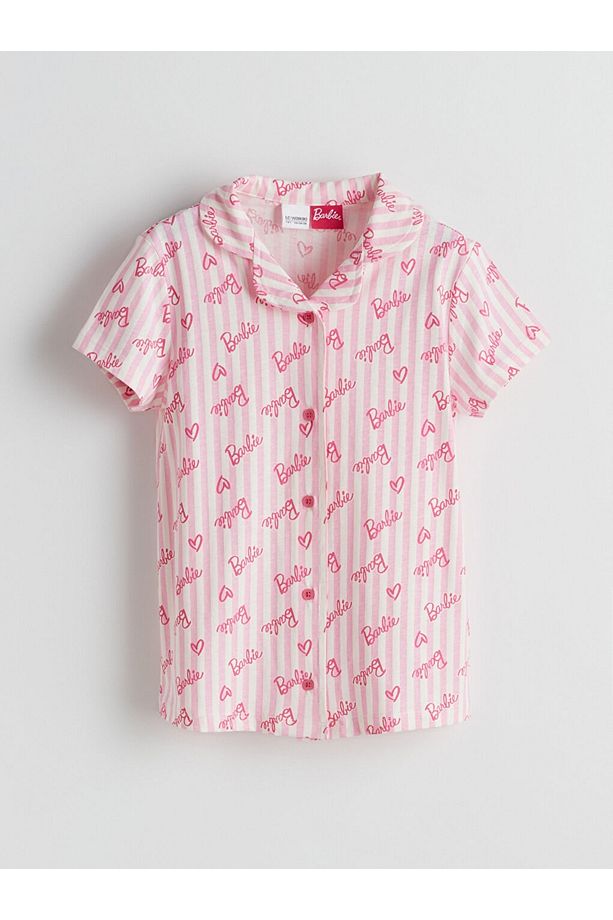 LCW Kids Gömlek Yaka Barbi Desenli Kız Çocuk Şortlu Pijama Takımı - 2