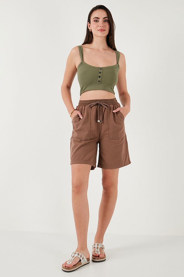 Pamuklu Relaxed Fit Yüksek Bel Cepli Mini Şort ŞORT 668YP5384 - 1