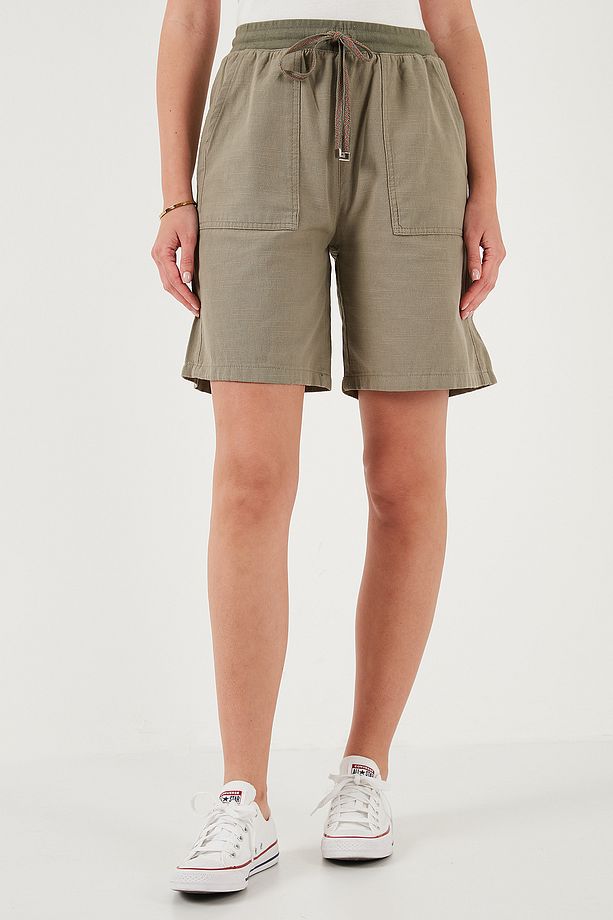 Pamuklu Relaxed Fit Yüksek Bel Cepli Mini Şort ŞORT 668YP5384 - 3