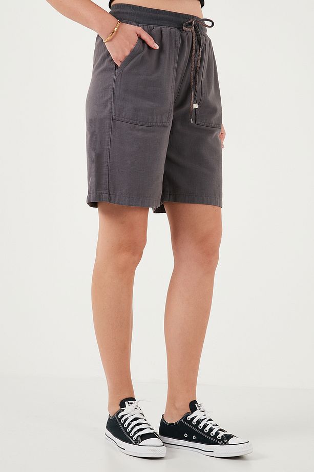 Pamuklu Relaxed Fit Yüksek Bel Cepli Mini Şort ŞORT 668YP5384 - 3