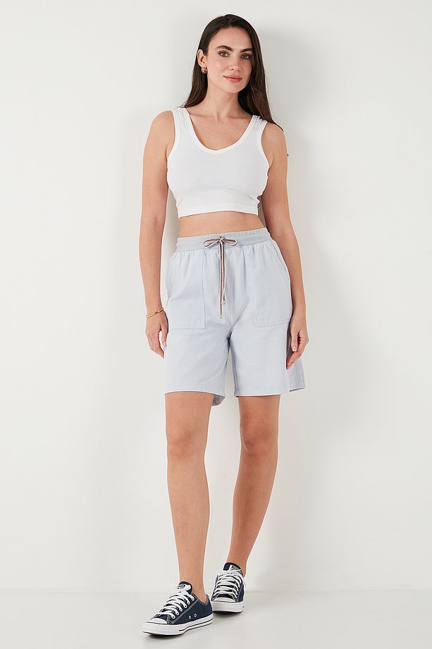 Pamuklu Relaxed Fit Yüksek Bel Cepli Mini Şort ŞORT 668YP5384 - 5