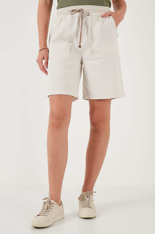 Pamuklu Relaxed Fit Yüksek Bel Cepli Mini Şort ŞORT 668YP5384 - 3