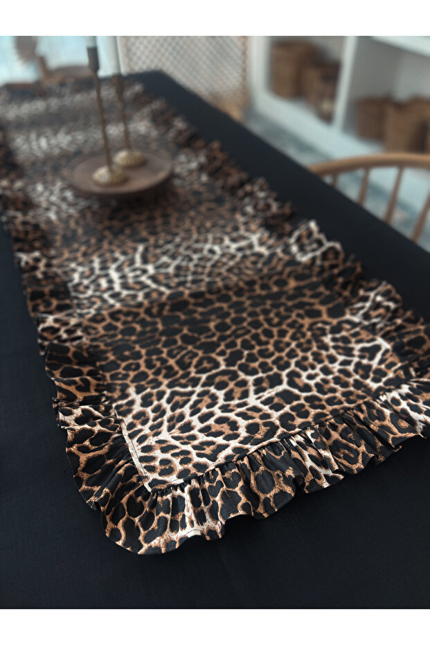 Leopard Keten Dikdörtgen Fırfırlı Runner 40CMX120CM - 1