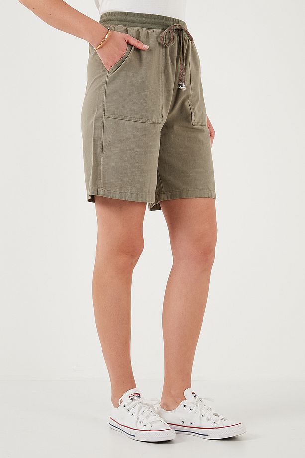Pamuklu Relaxed Fit Yüksek Bel Cepli Mini Şort ŞORT 668YP5384 - 4