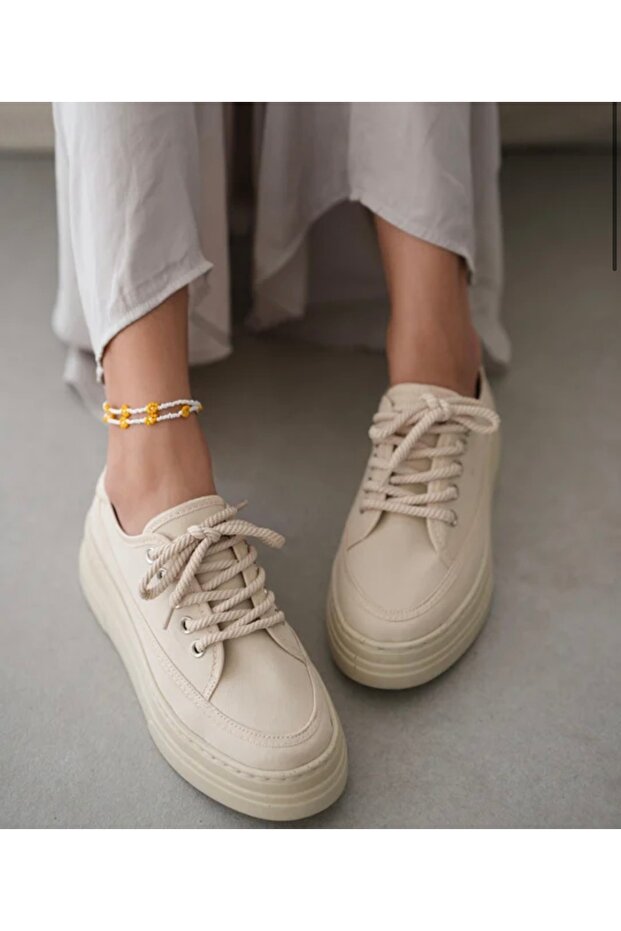 Mıla Sneaker Yüksek Bağcıklı Bez Canvas Orijinal Keten Spor Ayakkabı Kotnel - 7