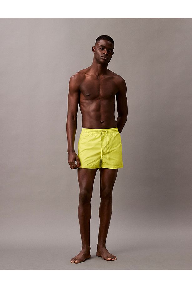 Short Drawstring Swim Shorts - Logo Tape - 1