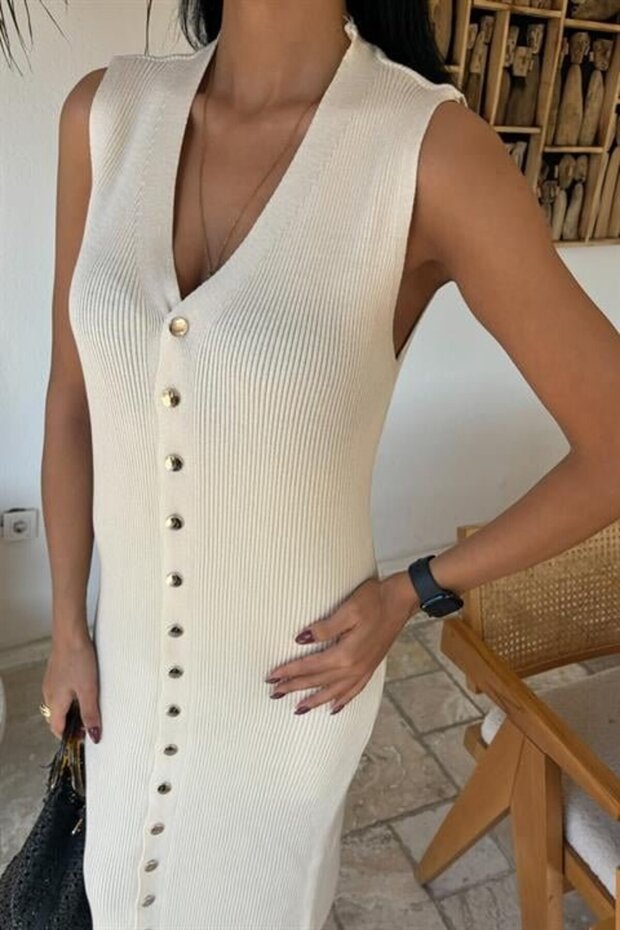 eyesof Önü Düğmeli Fitilli Kolsuz Elbise 2832 - 4