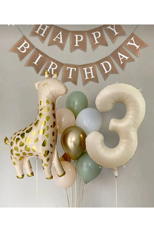 Birthday Retro Party Set 3 Years Old Balloon Set Retro Giraffe Foil Balloon