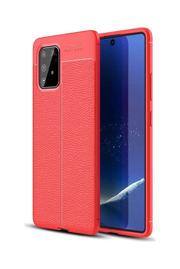 حافظة لهاتف Galaxy S10 Lite (A91) من الجلد بنمط فاخر من السيليكون باللون الأحمر + واقي شاشة شبح