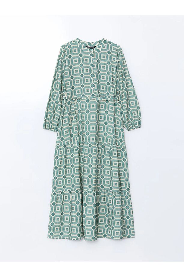 LCW Modest Yeşil Hakim Yaka Desenli Kadın Elbise - 5