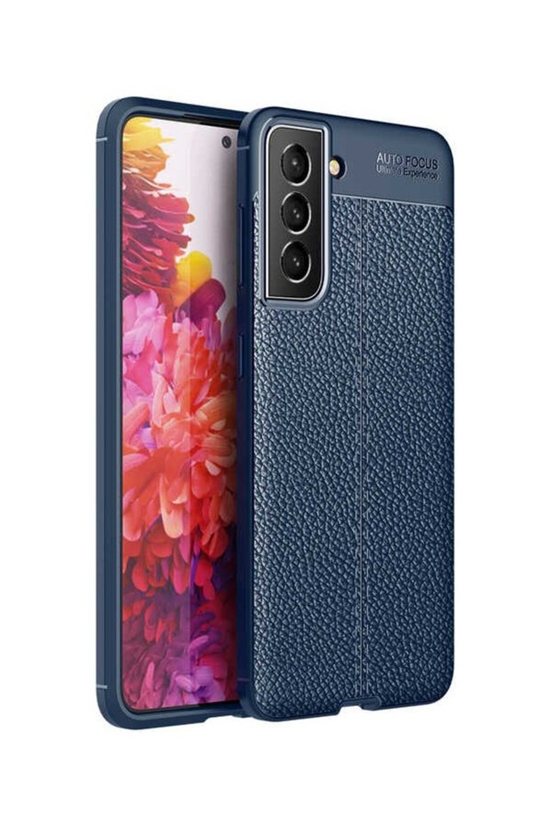 حافظة لهاتف Galaxy S22 Plus بنمط جلدي فاخر من السيليكون باللون الأزرق الداكن + واقي شاشة شبح