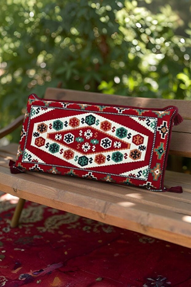 Song Corner Patterned Decorative Carpet Coated Back Pillow 42X95 with Sponge - Authentic Home Decoration