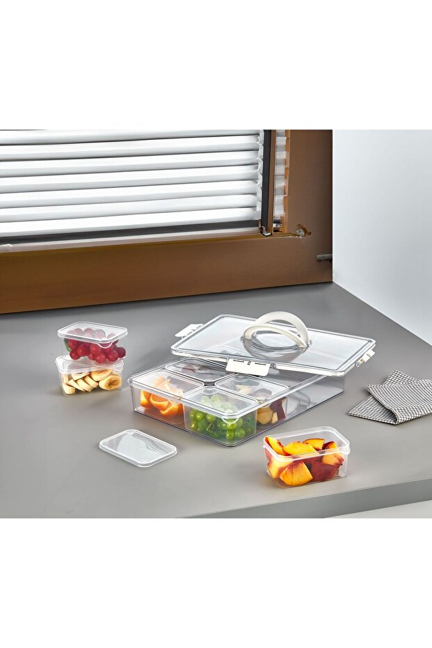 8 Compartment Lid Storage Container Set with Handles - Cabinet Organizer Multipurpose Breakfast-Picnic Set - 1