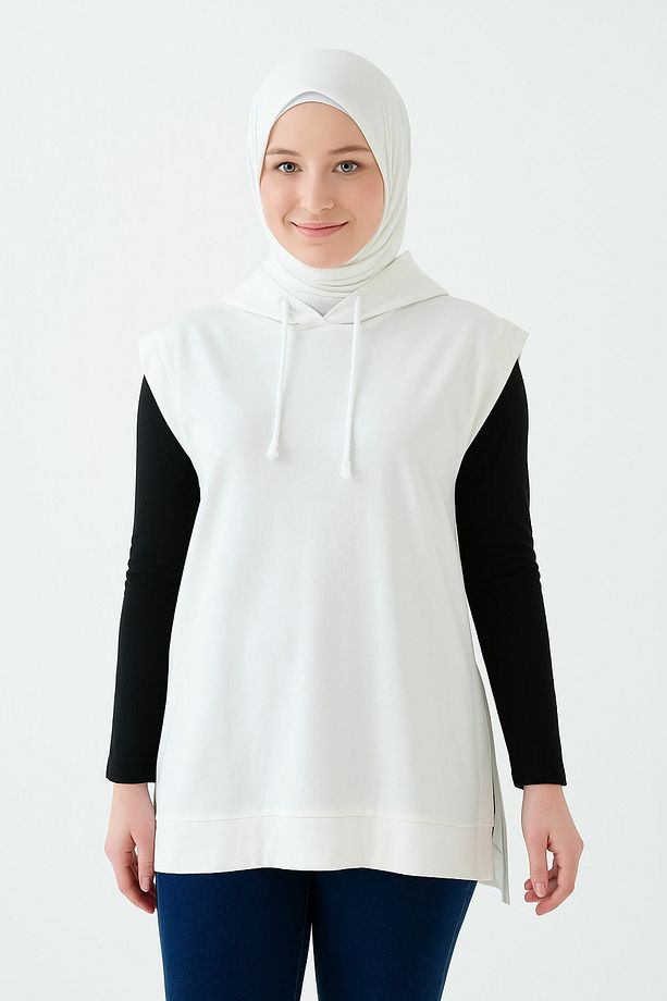Yanları Açık Büyük Beden Oversize Sweatshirt Süveter Modeli Sıfır Kol Tasarım - 1