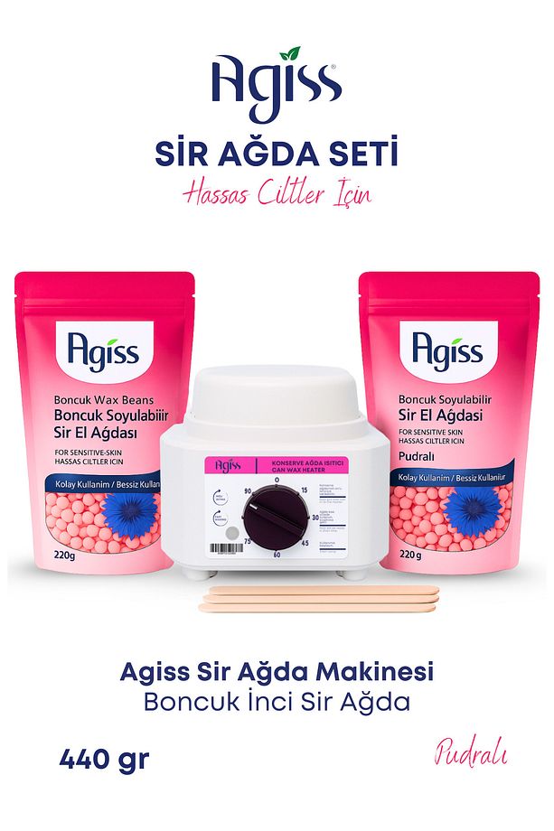 Sir Ağda Makinesi + 2 Adet Hassas Ciltler Için 220 Gr Boncuk Soyulabilir Inci El Ağda 5 Spatula Seti - 1