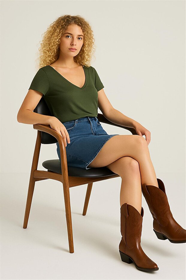 2 Adet Ön ve Arka V Yaka Basic Pamuklu Tişört - 2