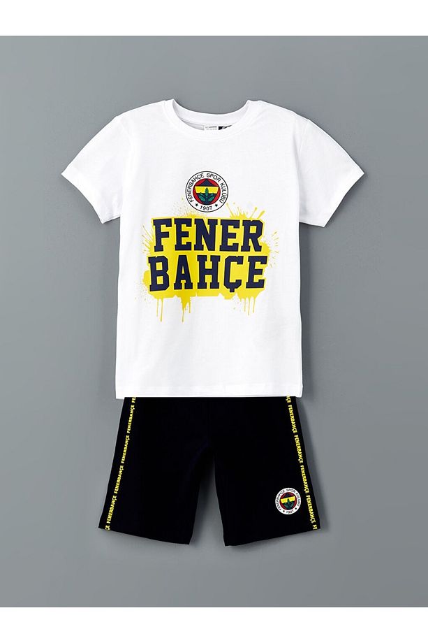 LCW Kids Bisiklet Yaka Fenerbhçe Baskılı Erkek Çocuk Şortlu Pijama Takımı - 1
