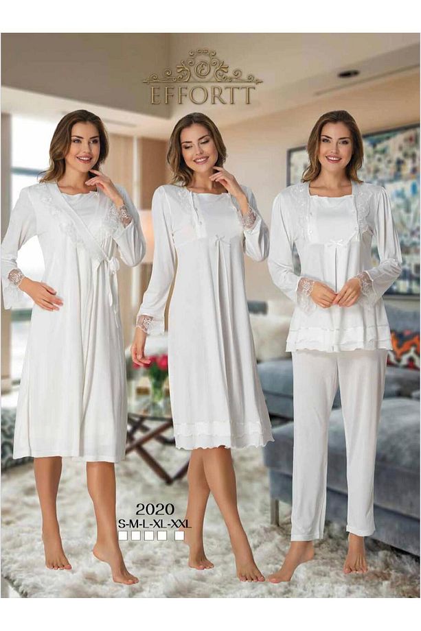 Effort 4 lü Gecelik Sabahlık Pijama Takımı - 4