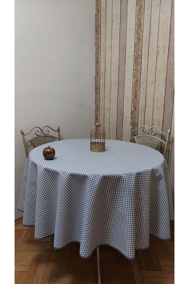 Yuvarlak,ekoseli,duck (SIVI ITİCİ ,LEKE TUTMAZ) Kumaş,masa Örtüsü - 4