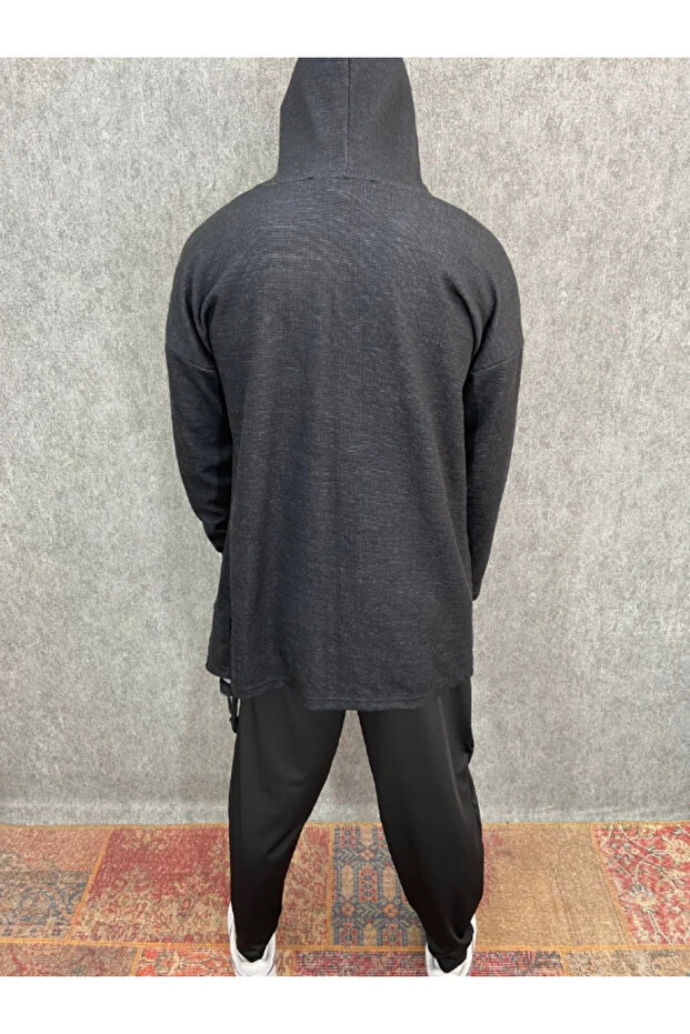 Oversize Kapüşonlu Bohem Panço - 2