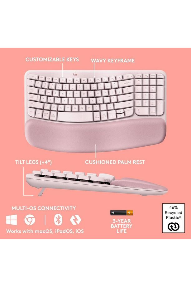 Wave Keys Kablosuz Bluetooth İngilizce Q Pembe Klavye - 2
