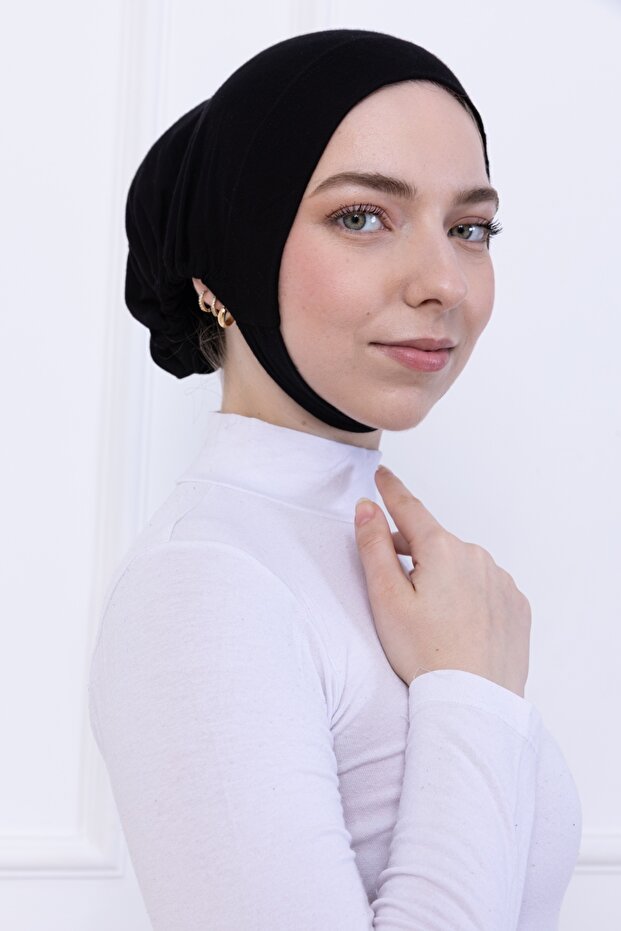 Large Volume Chin and Back-Of-The-Head Clip-On Bonnet Black Practical Non-Slip Comfortable Hijab