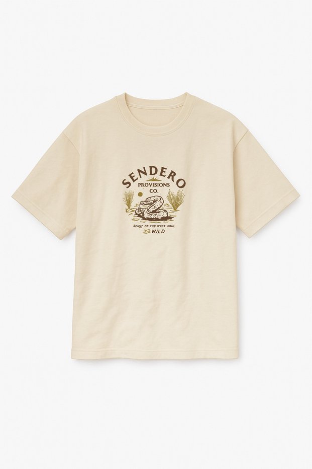 Beige Color Oversize Sendero, Snake Chest Printed Unisex T-Shirt T-Shirt