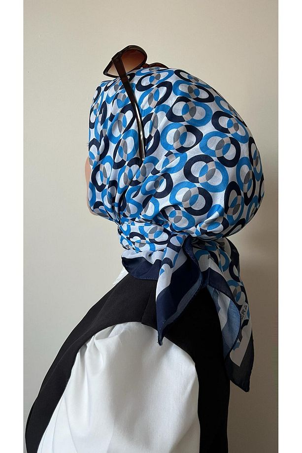 Halka Desenli Mavi Soft Eşarp - 3