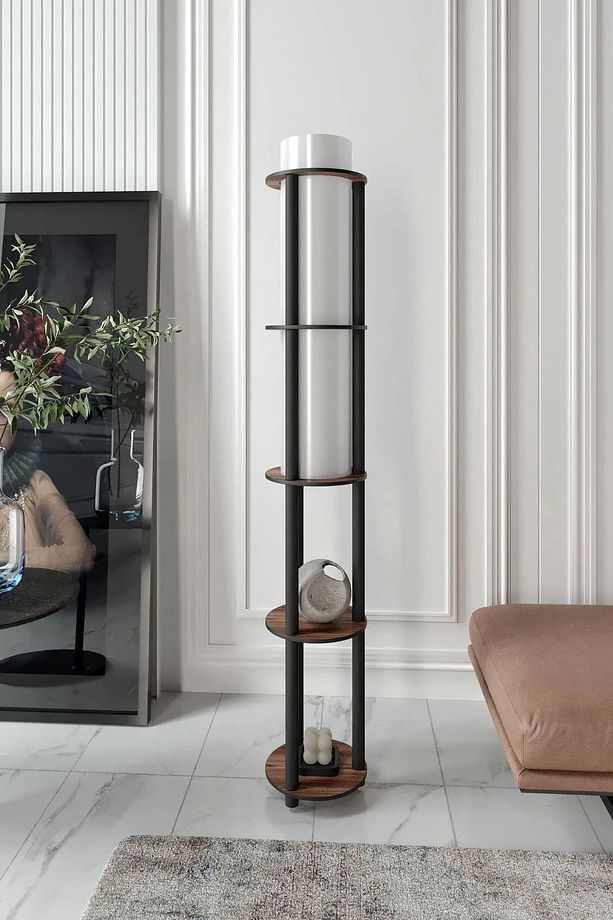 Messer Dor Ceviz Raflı Modern Lambader Ayaklı Dekoratif Abajur Modern Aydınlatma - 2