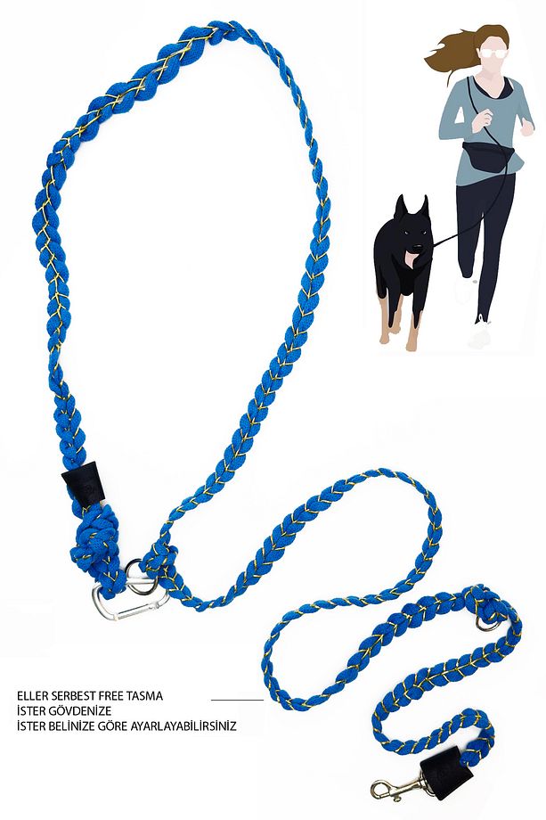 Yumuşak Doku Mavi Köpek Hands Free Koşu Ve Yürüyüş Gezdirme Kayışı Tasması - 1