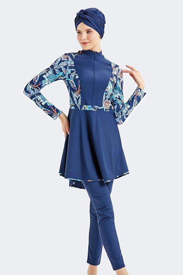 Full Covered 4-Piece Hijab Swimsuit C14013 Navy Blue