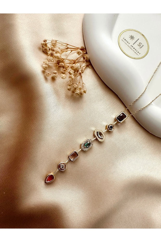Colorful Stone Y Steel Necklace