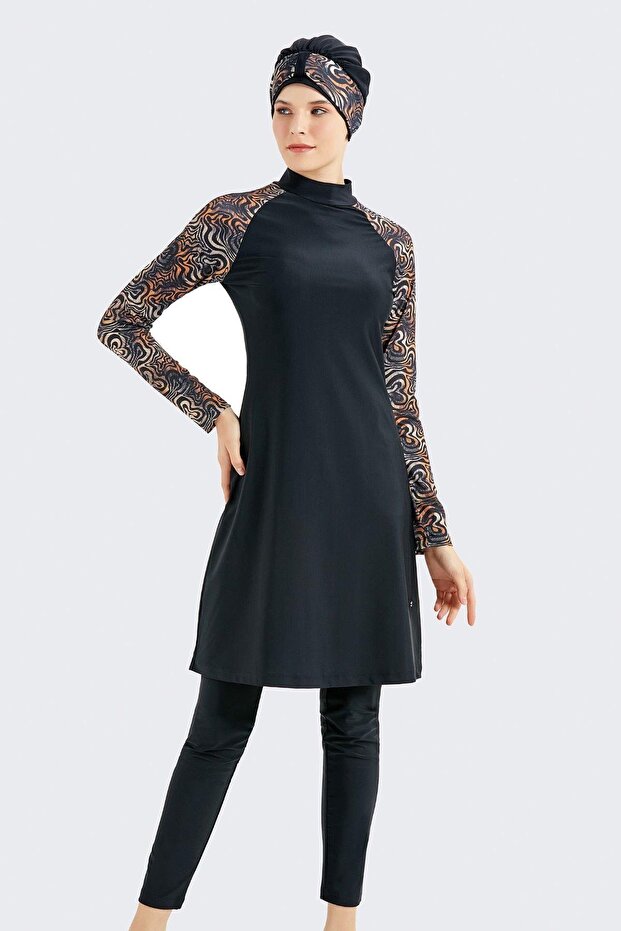 Full Covered 4-Piece Hijab Swimsuit C14020 Black/Leopard