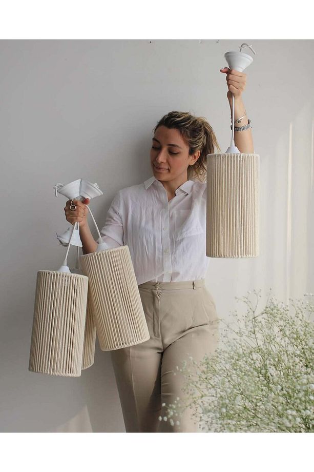 LUMİNART Rustik Tarz Bohem avize Makrome avize Salon avize Yatak Odası Avize Rattan Avize - 1
