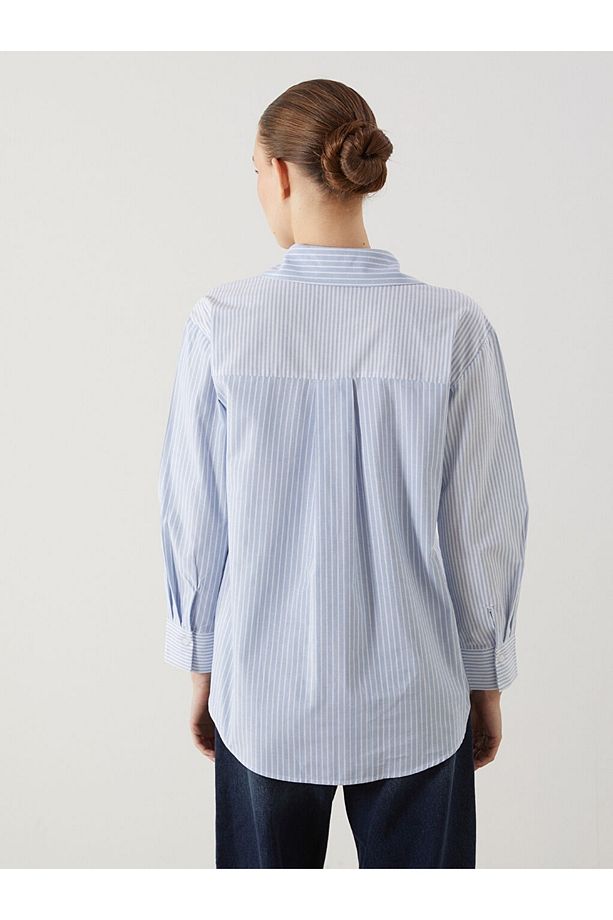 LCW Modest Çizgili Poplin Kadın Gömlek Tunik - 4
