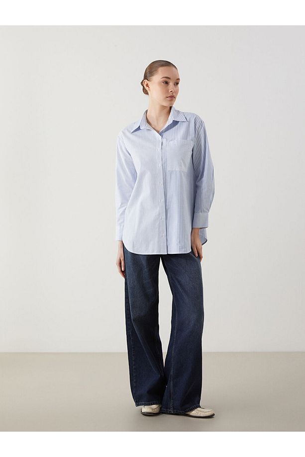 LCW Modest Çizgili Poplin Kadın Gömlek Tunik - 2