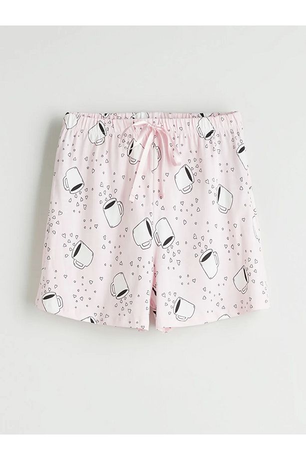 LCW DREAM Pembe Bisiklet Yaka Baskılı Kadın Şortlu Pijama Takımı - 4
