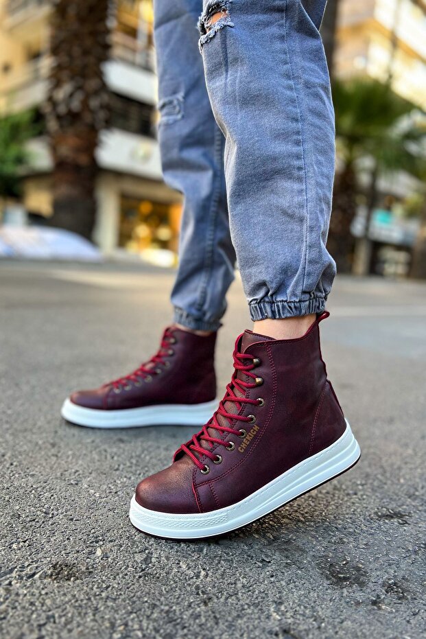 Lace-Up Men's Sneaker Boots Claret Red