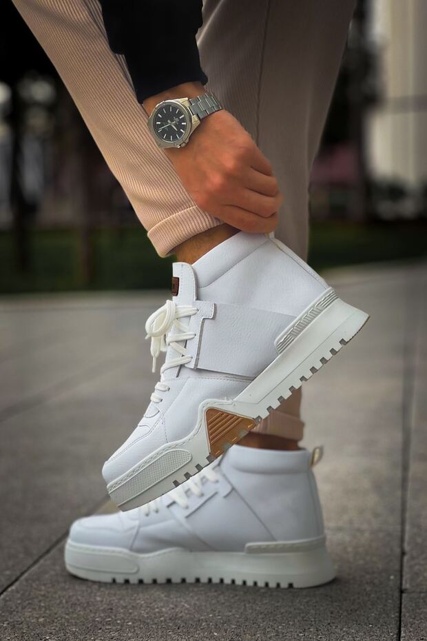 Lace-Up Men's Sneaker Boots White White